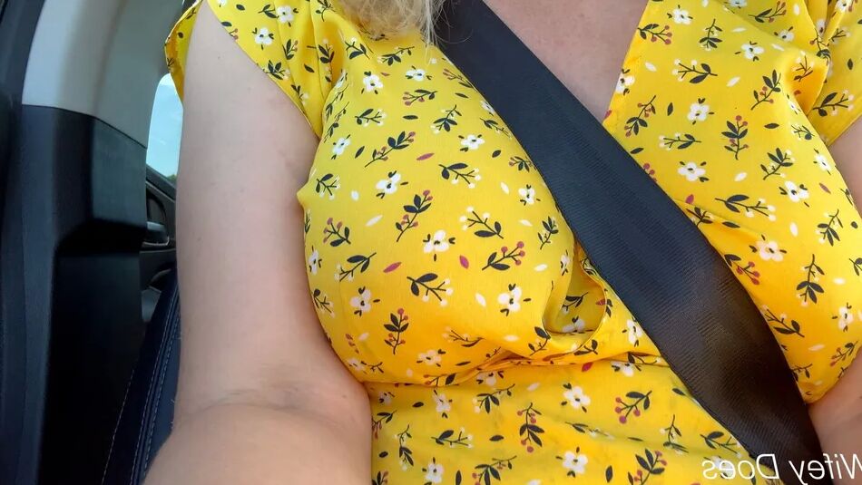 19 Pics Wifey flashes her amazing tits in the car