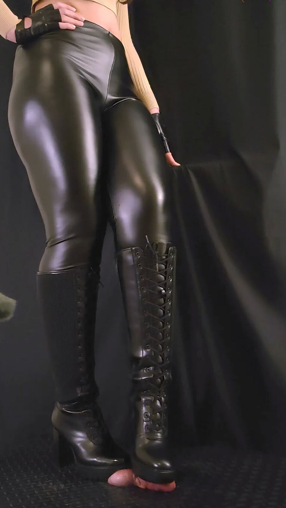 10 Pics Cock Crush Rough Pain in Black Heels Boots - Ball Stomping,