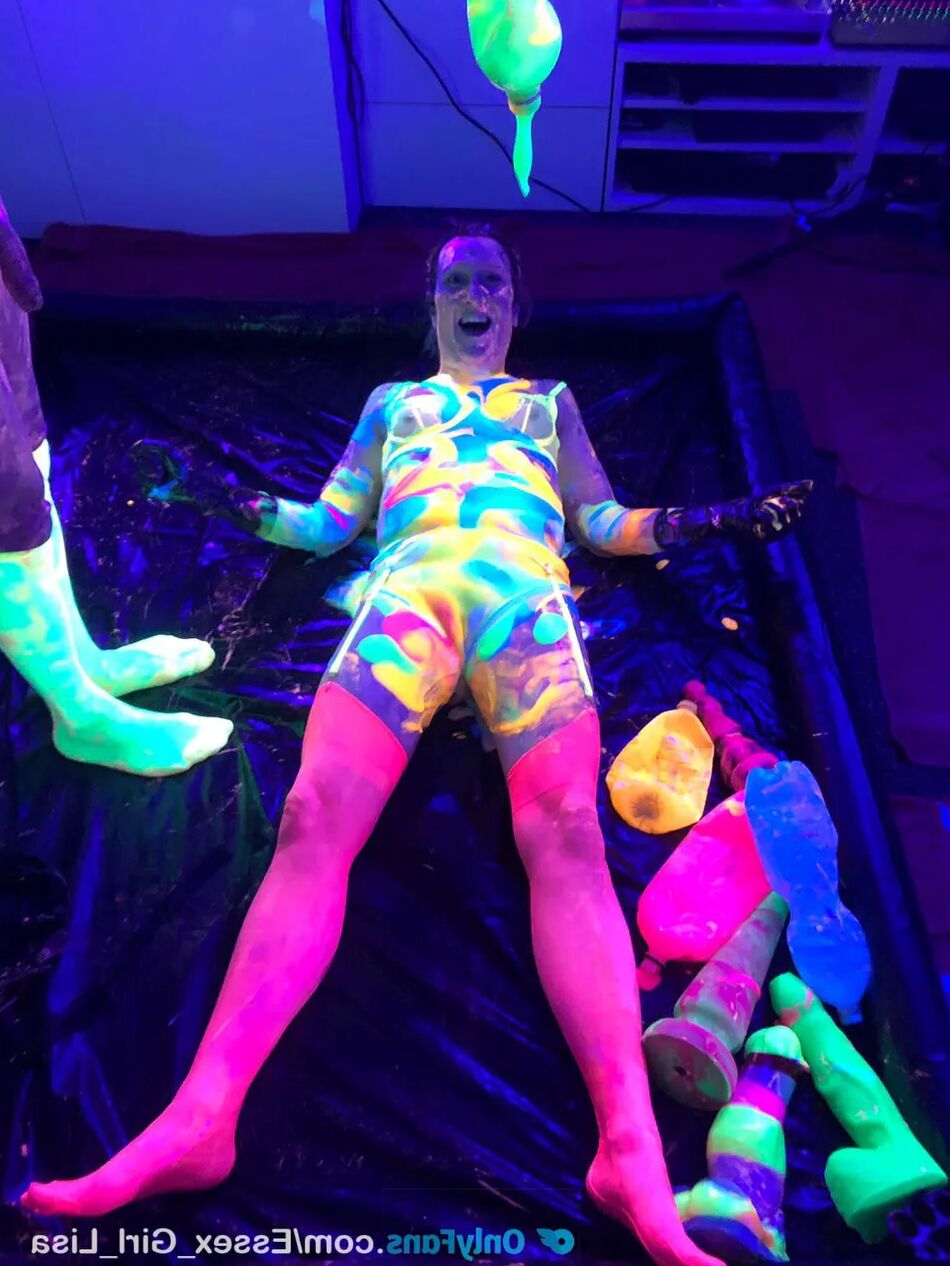 14 Pics Playing with glow in the dark UV slime with my slave