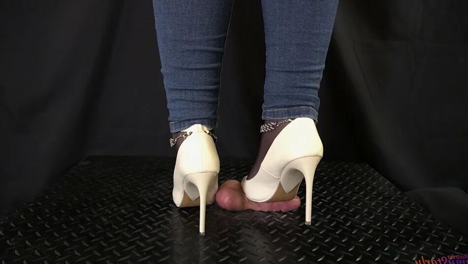 14 Pics White Heels Crush and Stomp - Bootjob, Shoejob, Ballbusting