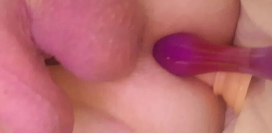 19 Pics my husband jerks off his cock with 2 dildos in his ass loves