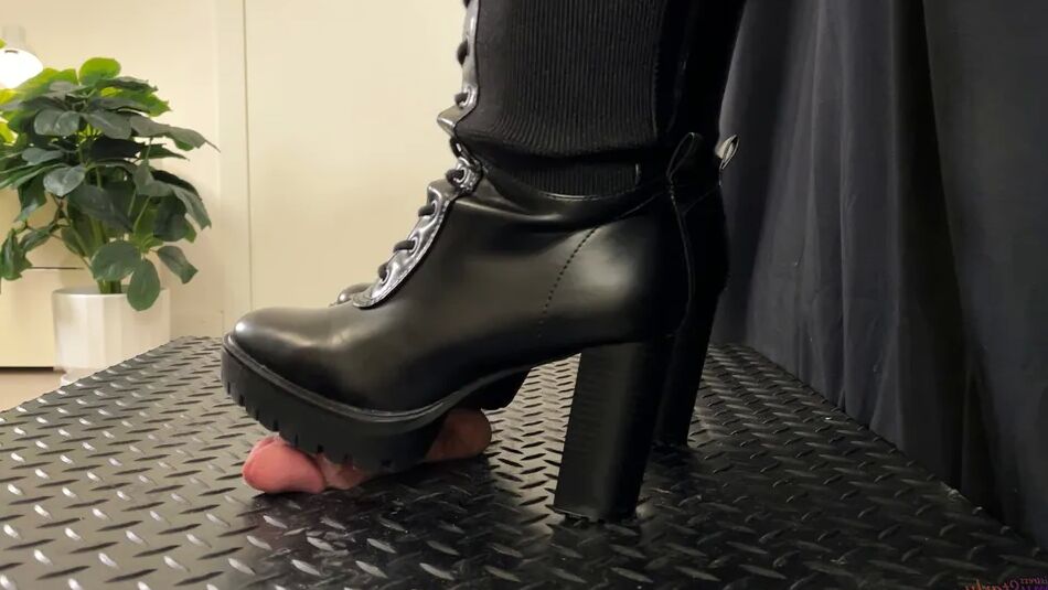 10 Pics Cock Crush Rough Pain in Black Heels Boots - Ball Stomping,