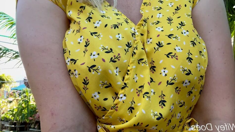 12 Pics Wifey summer yellow dress public and braless
