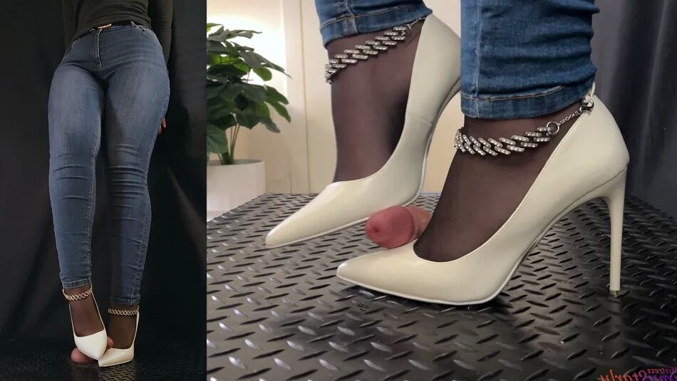 14 Pics White Heels Crush and Stomp - Bootjob, Shoejob, Ballbusting