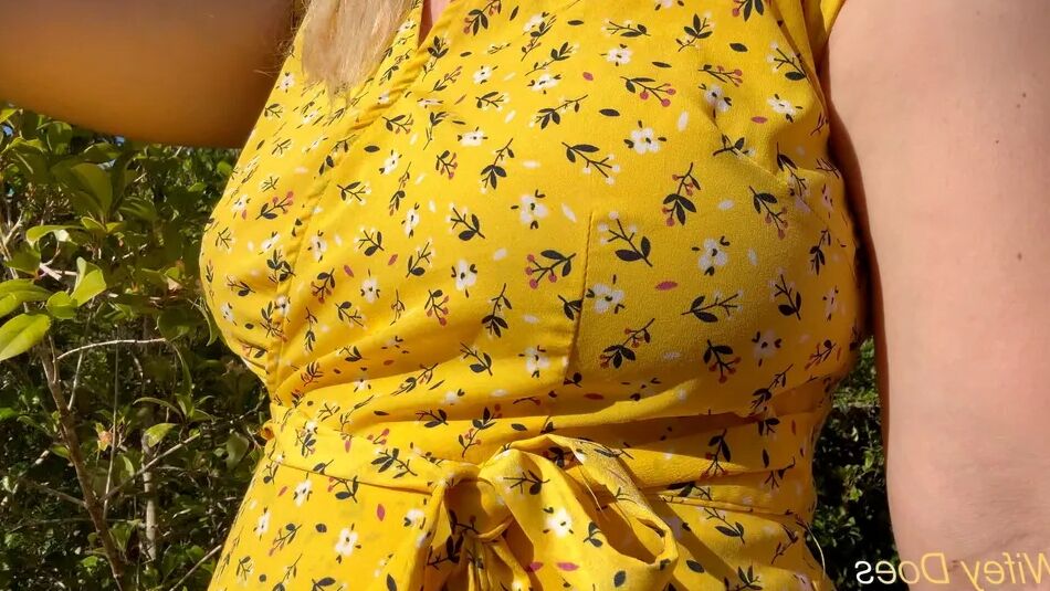 12 Pics Wifey summer yellow dress public and braless