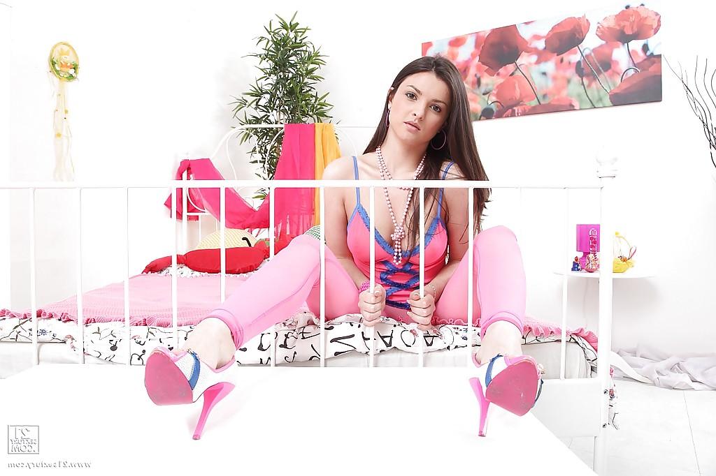 16P Adorable teen babe with petite tits Susie Pink toying her love holes