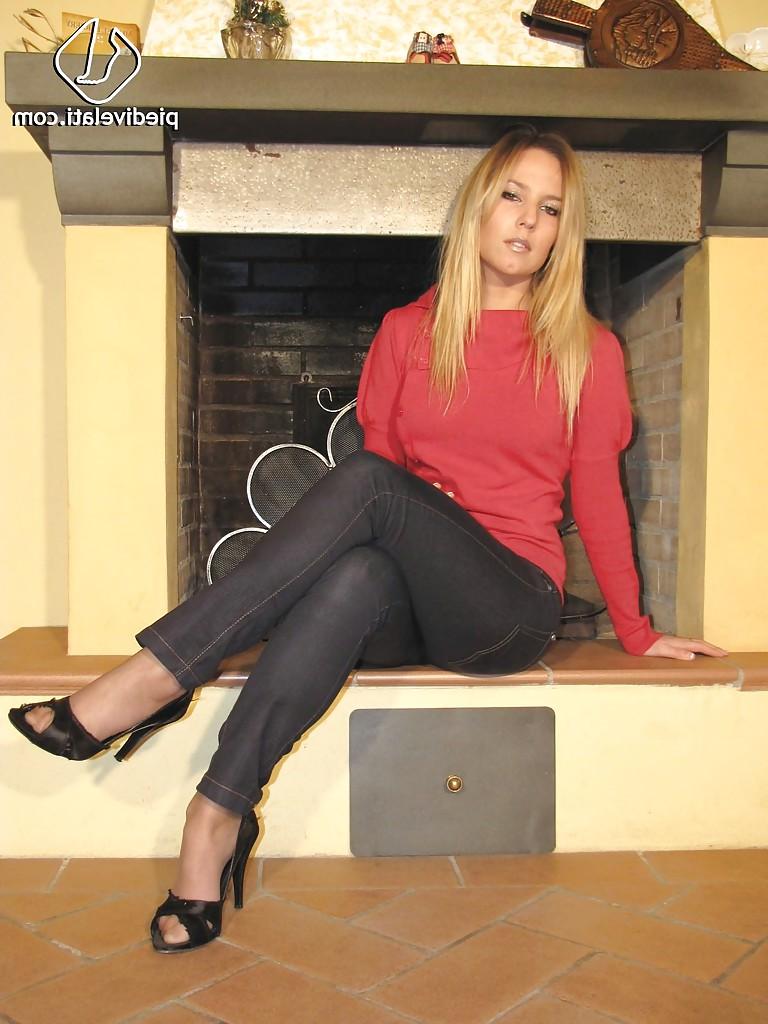 16P Adorable blonde foot fetish babe loves to show her pantyhose