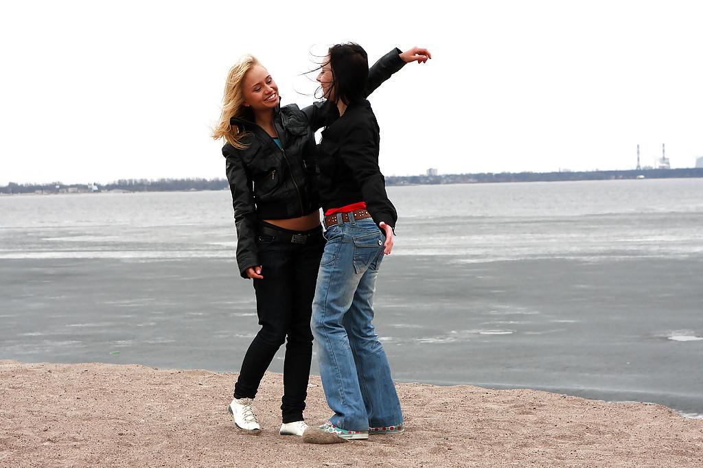 16P Adorable teen lesbians stripping and playing with their toy