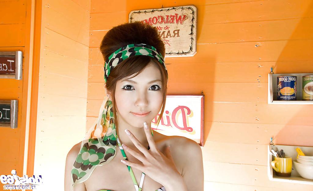 15P Loveable asian teen with hairy muff Kotone Aisaki gets rid of her bikini