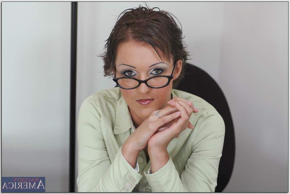 16P Adorable secretary in glasses Sara Faye shafted in the office