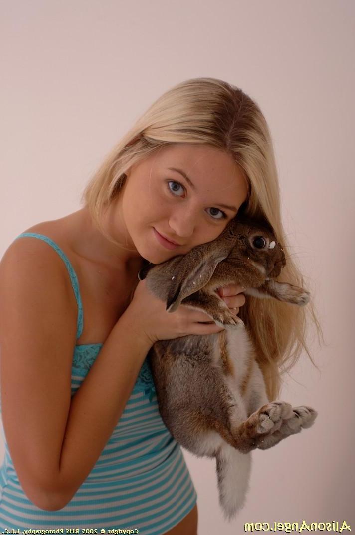 20P Alison Angel plays with a cute bunny wabbit