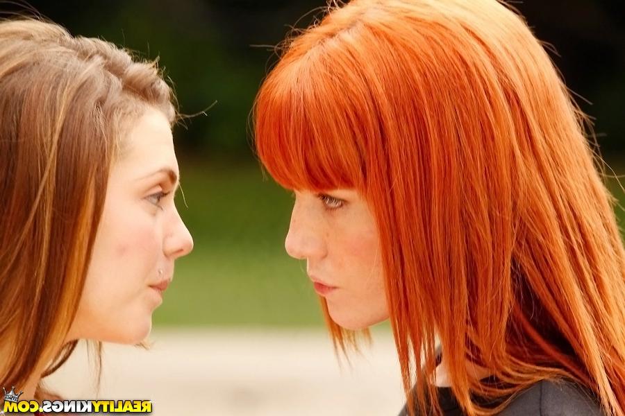16P Adorable lesbian Kiera Winters making out with her friend outdoor