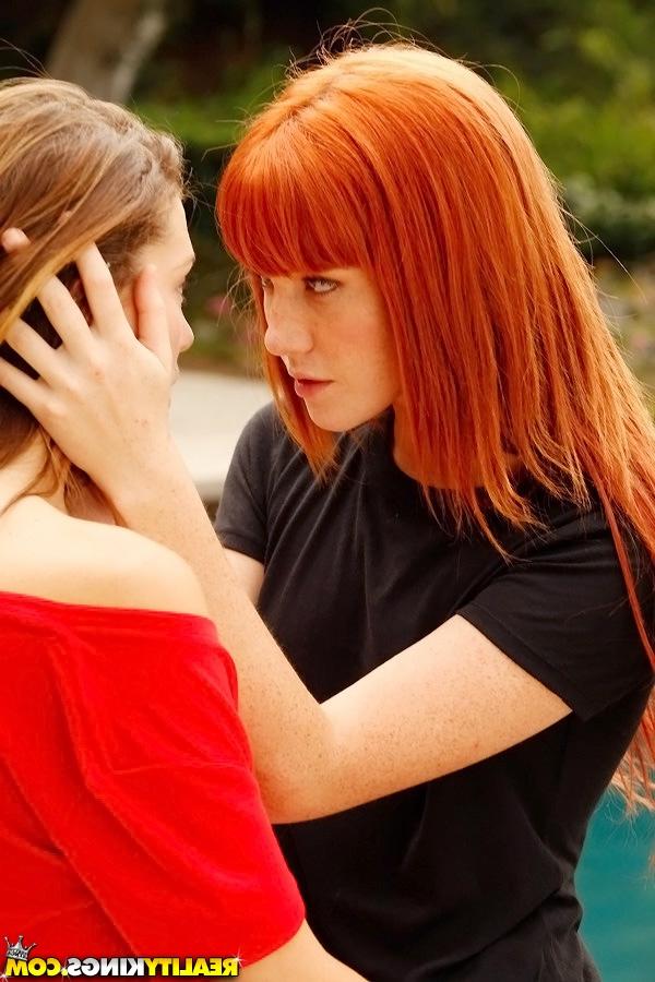 16P Adorable lesbian Kiera Winters making out with her friend outdoor