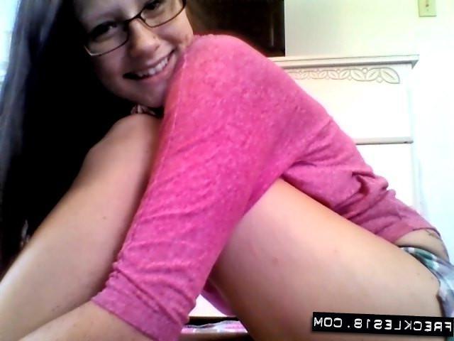 12P Hot teen girl Freckles 18 teases and busts out her hitachi
