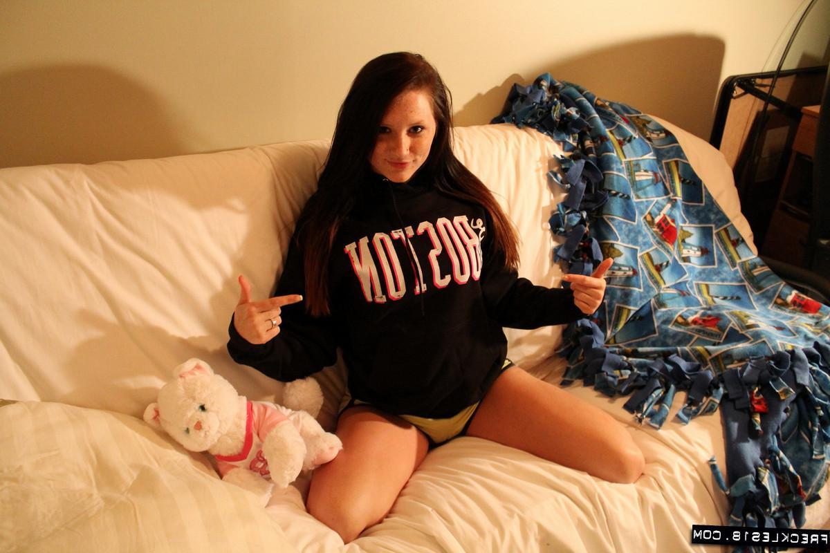 12P Adorable teen Freckles 18 gives a hot tease in her see-through panties