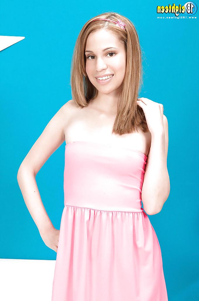 16P Lovely teen babe with tiny tits Mae Olsen drops panties to show pussy