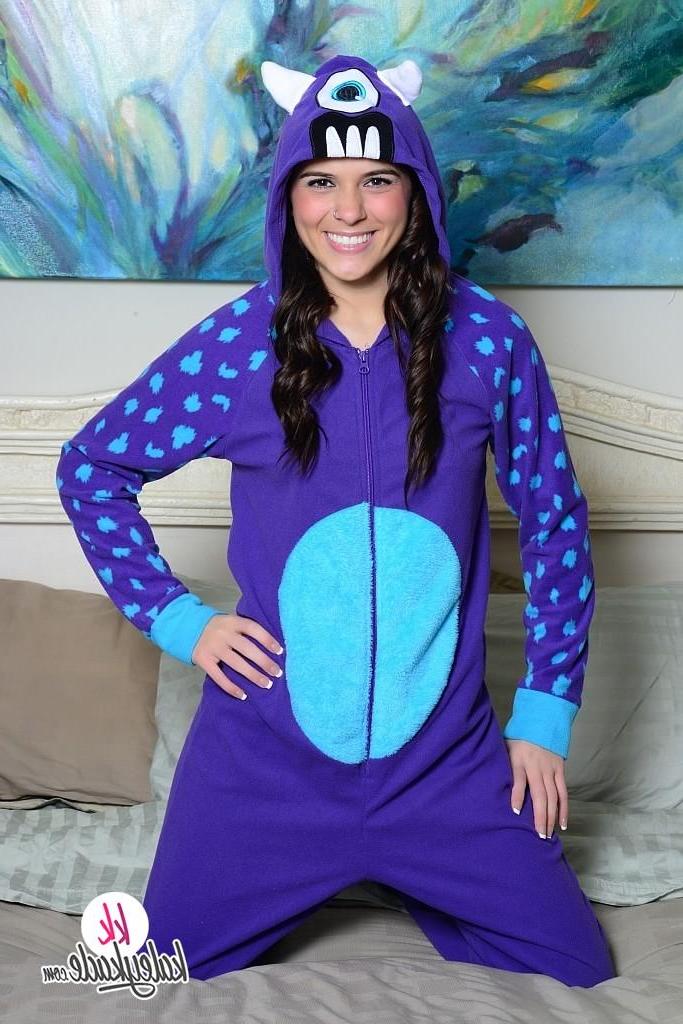 16P Kaley Kade strips off her adorable monster pajamas and masturbates