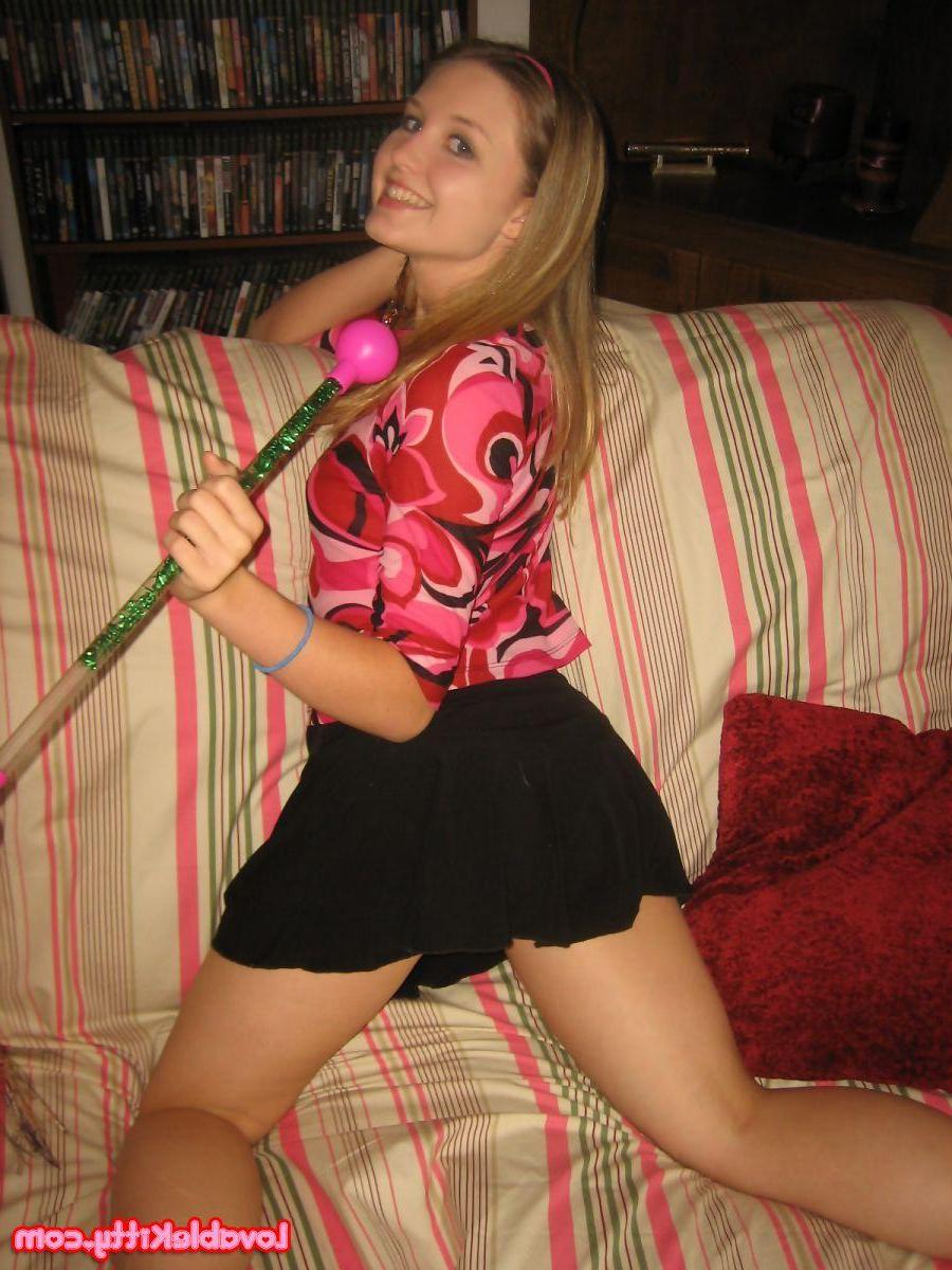 15P Blonde teen Lovable kitty strips naked for you on the couch