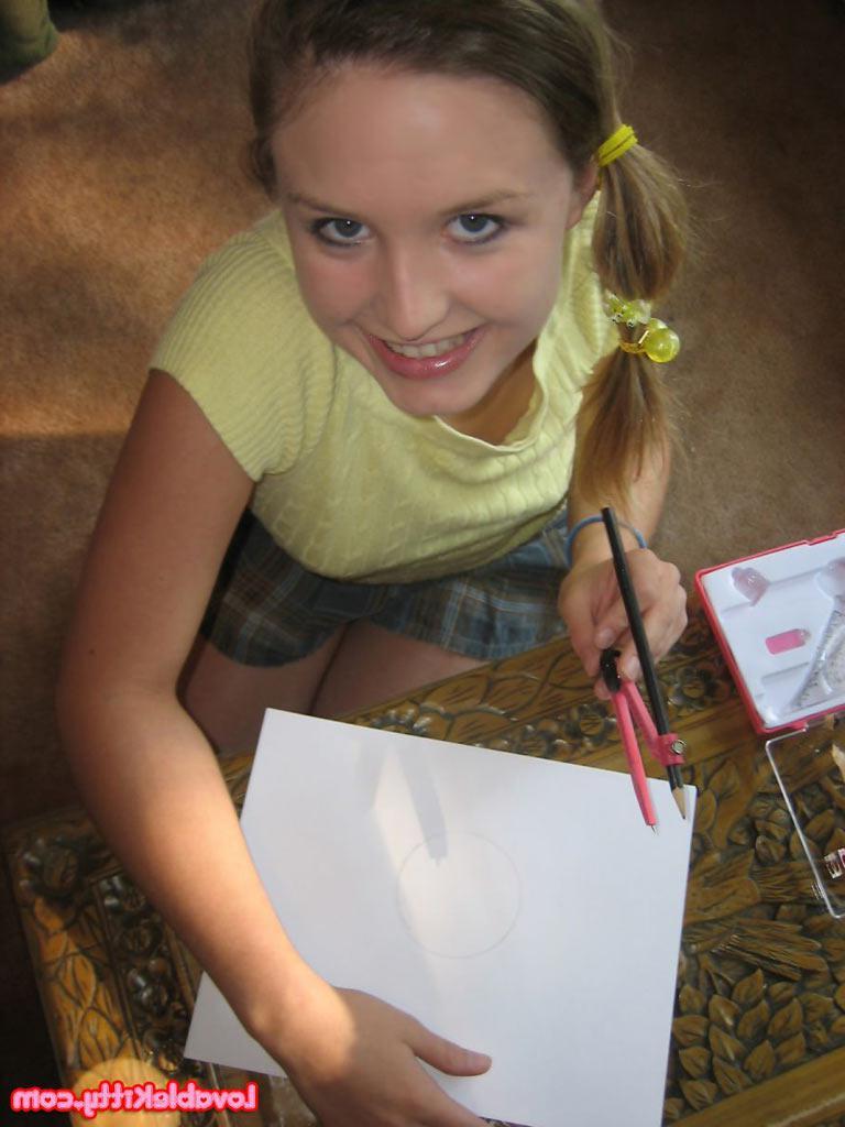 15P Pictures of adorable teen girl Lovable Kitty getting turned on by her math homework