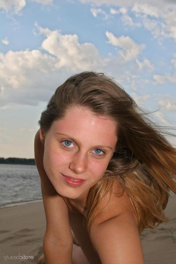 16P Petite blonde teen Kate F exposes her tight nude body on a beach