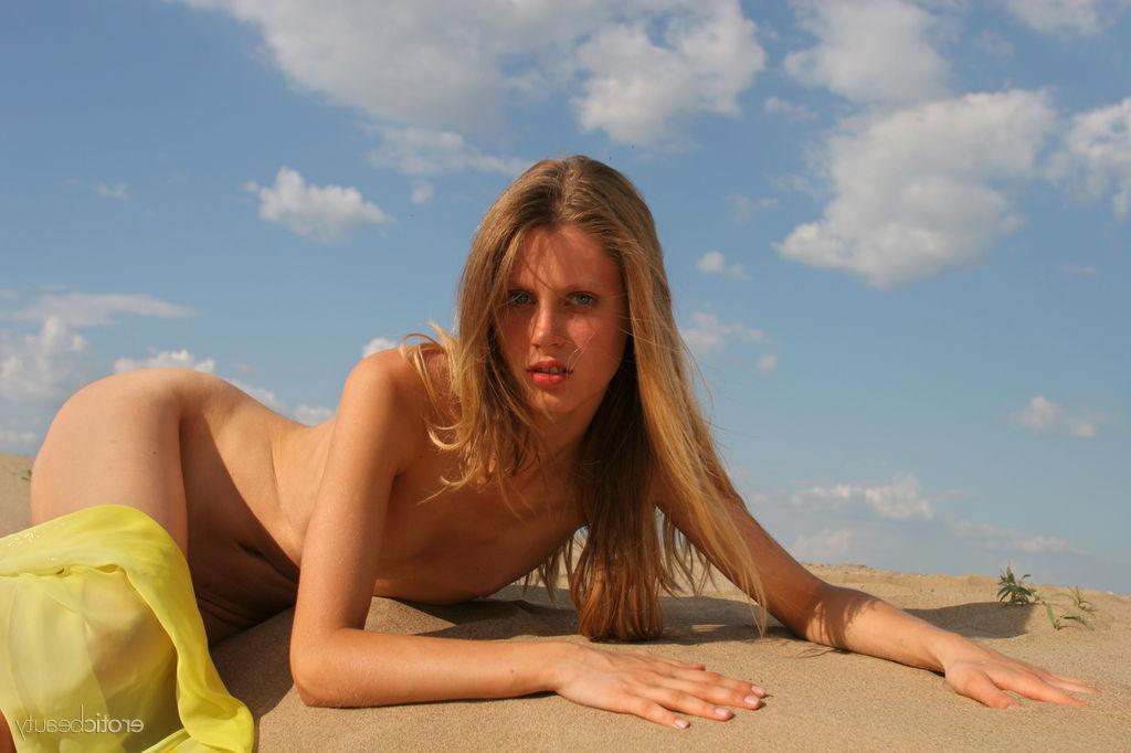 16P Petite blonde teen Kate F exposes her tight nude body on a beach