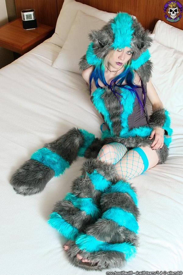 15P Adorable petite raver Kitty Girl Miaa dreses up as a furry for you