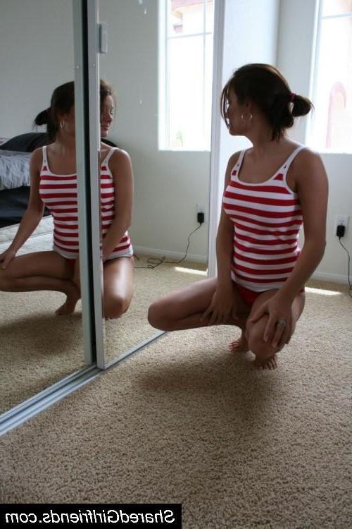 12P Adorable girlfriend exposing hot naked body in front of the mirror