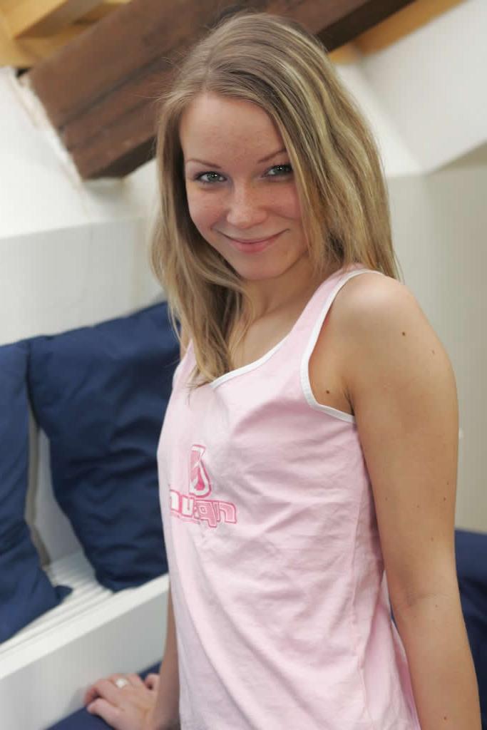 18P Adorable blonde teen shows her itty bitty titties
