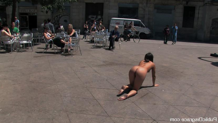 12P Adorable Spanish girl gets fully nude in public and crawls like a dog on her han