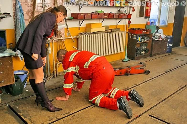19P Bossy secretary humiliating and abusing cowering workman