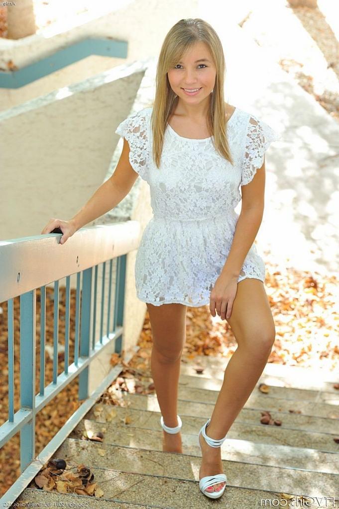 15P Adorable teen with killer body strips nude outside office