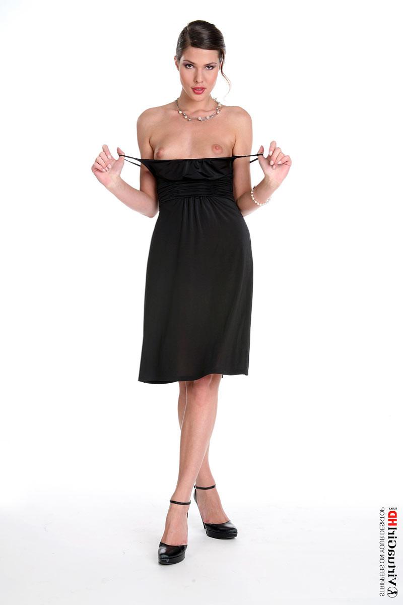 16P Adorable brunette Chiara takes off her black dress