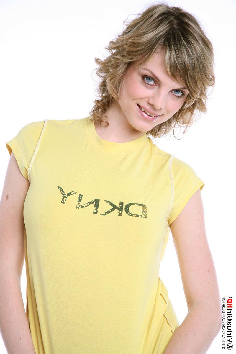 16P Adorable blonde Maggie stripping in a short skirt