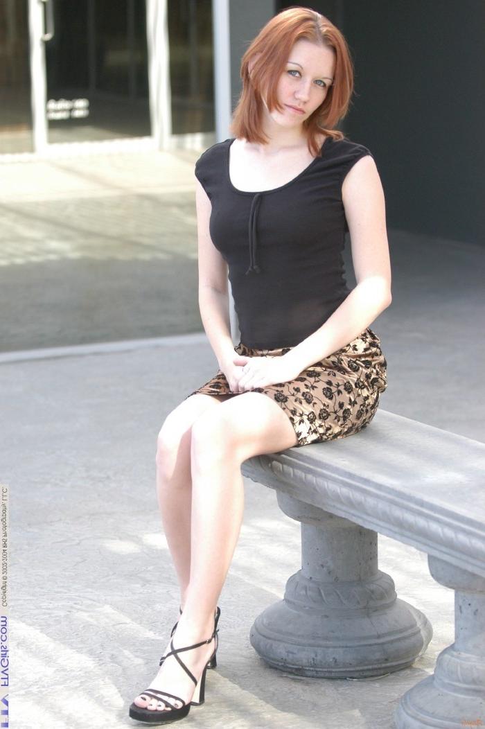 20P Adorable redhead teen flashing tits and posing pussy outdoors