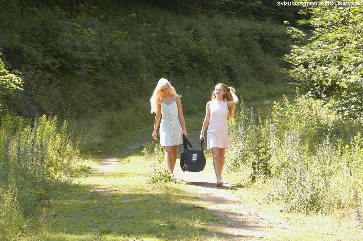 18P Adorable lesbian blonde teens have sex among flowers outdoors