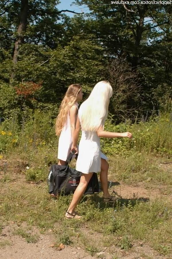 18P Adorable blonde lesbian teens have sex among flowers outdoor