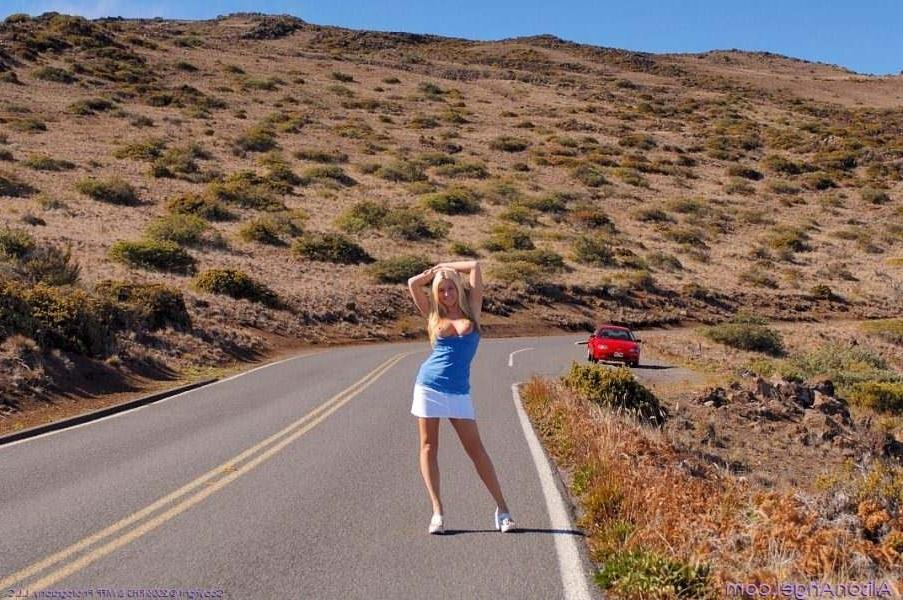 20P Adorable teen blonde flashing tits and masturbating at volcano