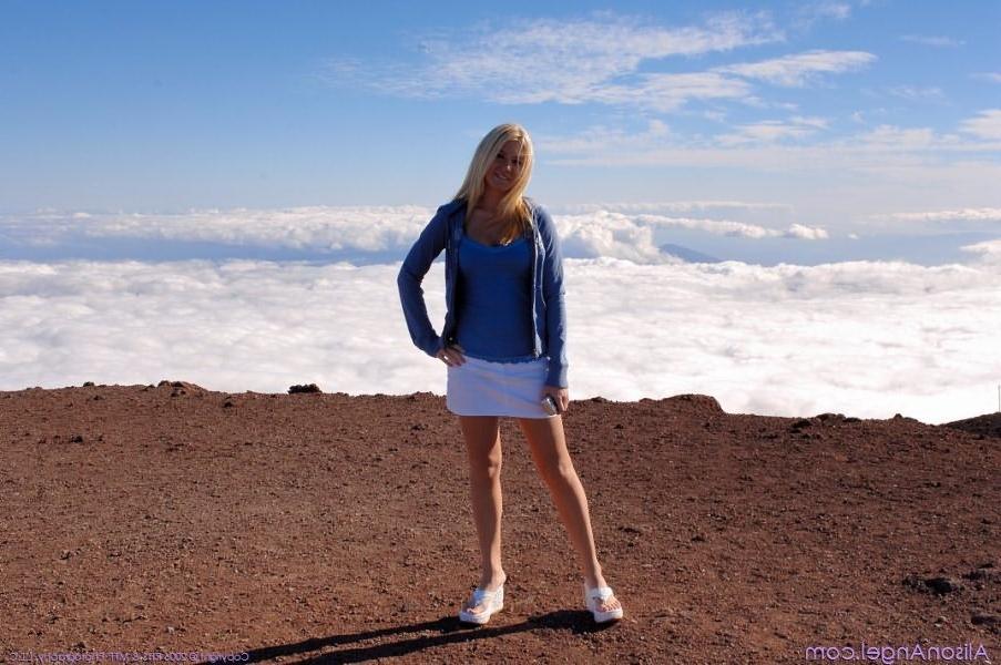 20P Adorable teen blonde flashing tits and masturbating at volcano