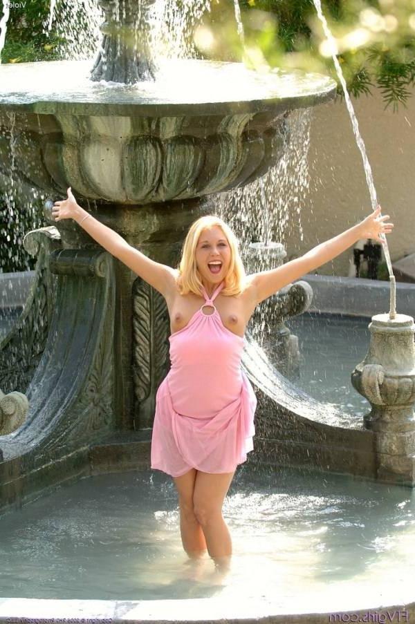 20P Adorable blonde teen posing outdoor and toying with huge toy