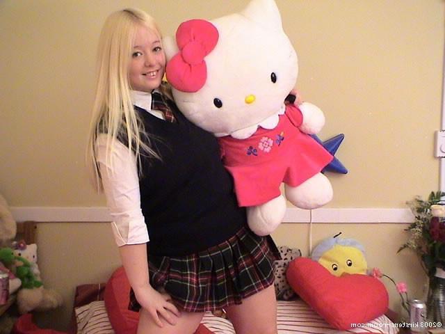 18P Adorable blonde teen stripping down to panties