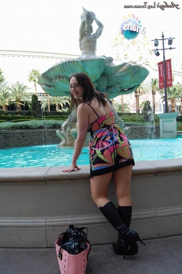 16P Amateur Audrey in pantyhose smoking and flashing in publilc