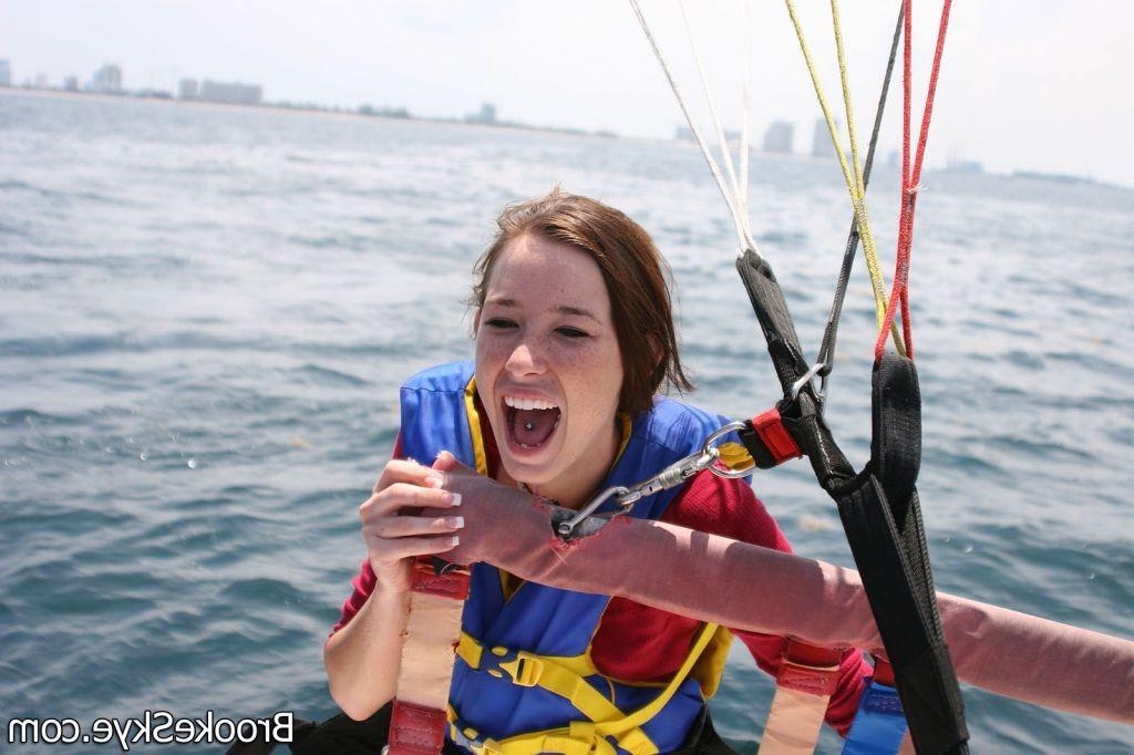 16P Brooke Skye :: Lovely teen flying by parachute and making lesbian love on the bo