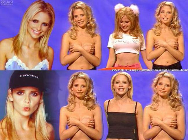 15P Lovely celebrity Sarah Michelle Gellar hot lesbian kiss