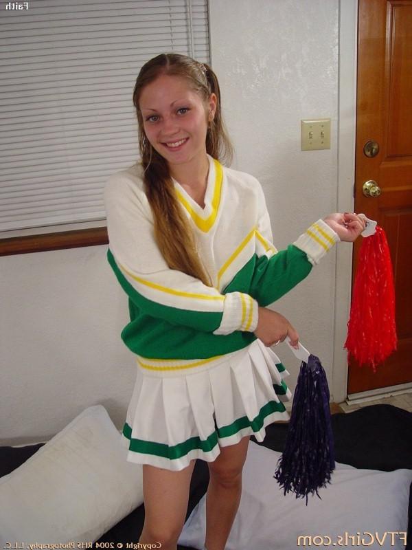 16P Adorable petite cheerleader posing her tits and pussy and ass