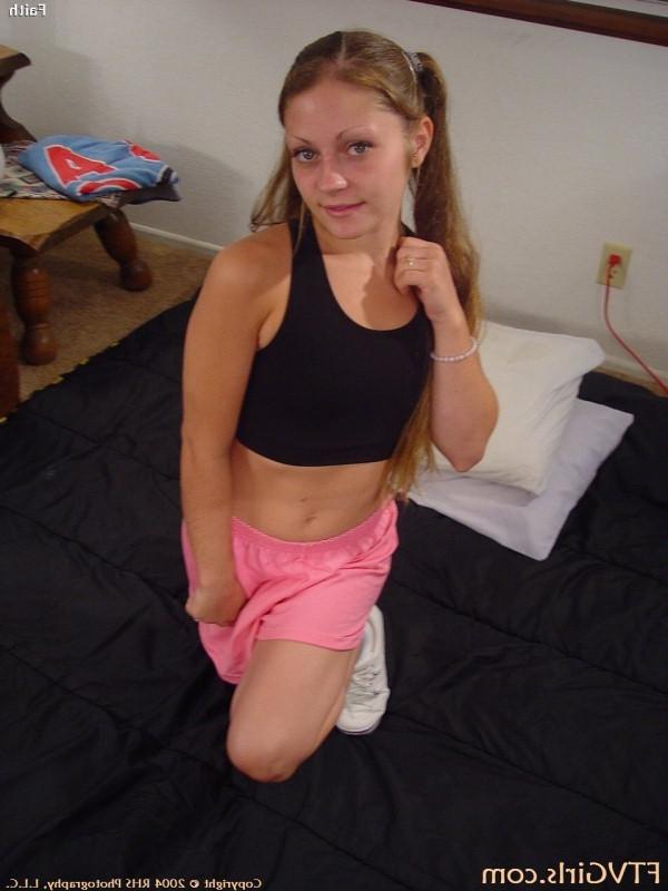 16P Adorable petite cheerleader posing her tits and pussy and ass