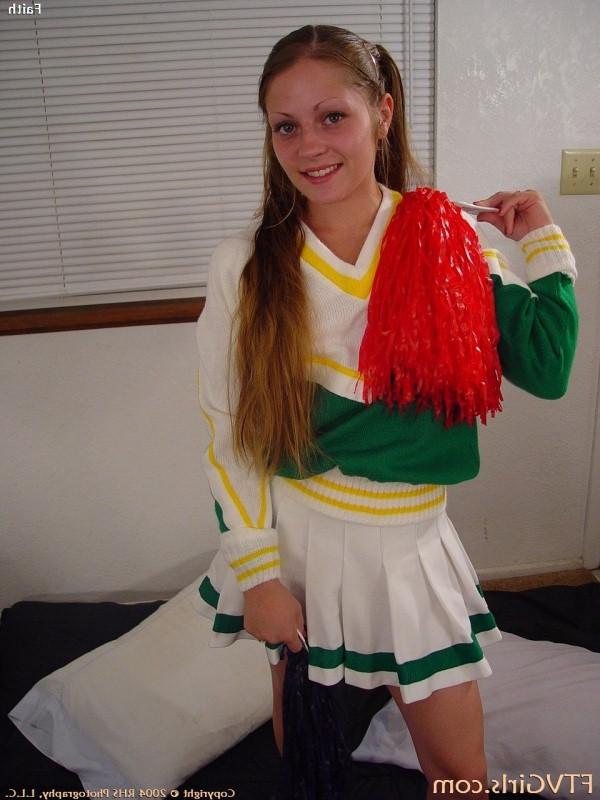 16P Adorable petite cheerleader posing her tits and pussy and ass