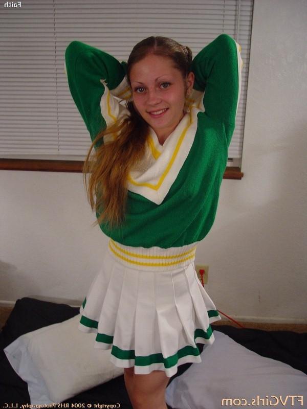 16P Adorable petite cheerleader posing her tits and pussy and ass