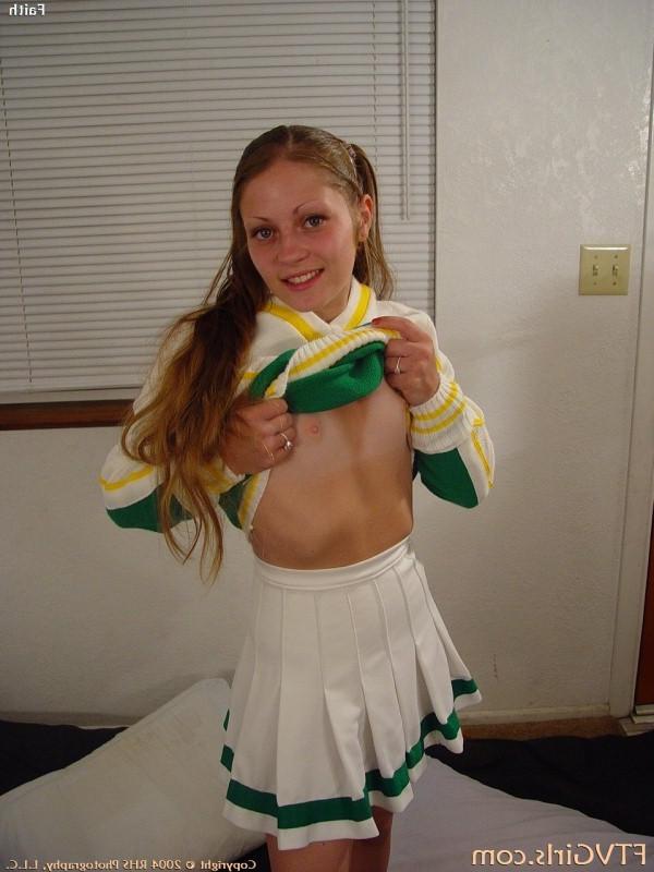 16P Adorable petite cheerleader posing her tits and pussy and ass