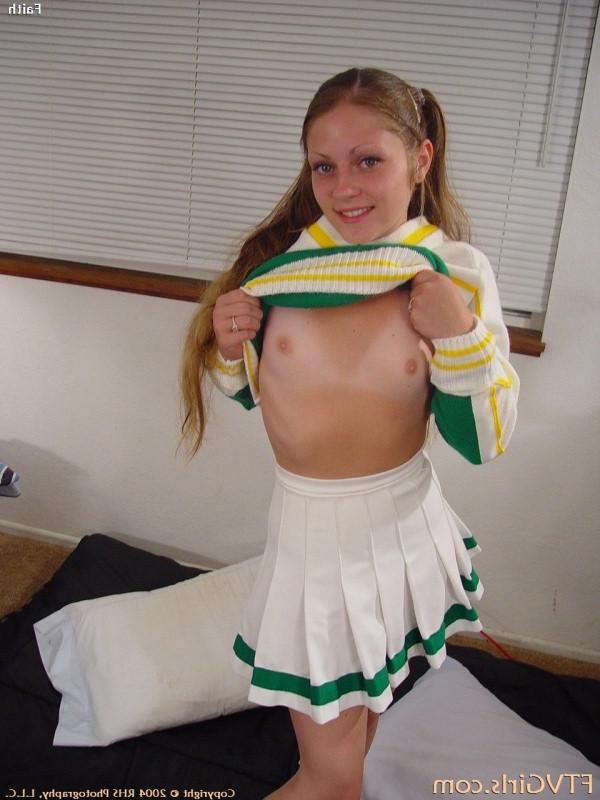 16P Adorable petite cheerleader posing her tits and pussy and ass