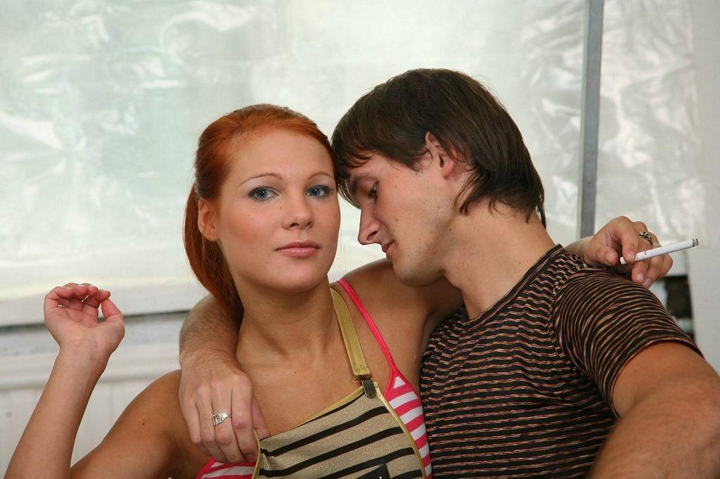 16P Adorable redhead teen getting tag teamed by two guys